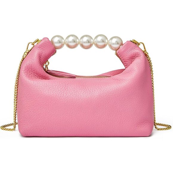 ⚡ Women's Top Handle Chain Pearl Strap Leather Crossbody Tote Pink Bag - Picture 7 of 7